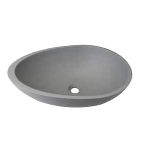 21.02 in. L Cement Grey Concrete Egg Shape Bathroom Vessel Sink without Faucet and Drain