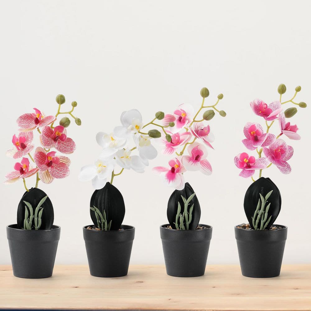 11 in. 4-Pieces Multi-color Indoor Artificial Phalaenopsis Flower in Black Pot price history on PriceWatchPro