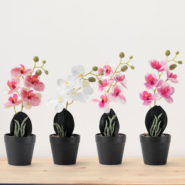 11 in. 4-Pieces Multi-color Indoor Artificial Phalaenopsis Flower in Black Pot