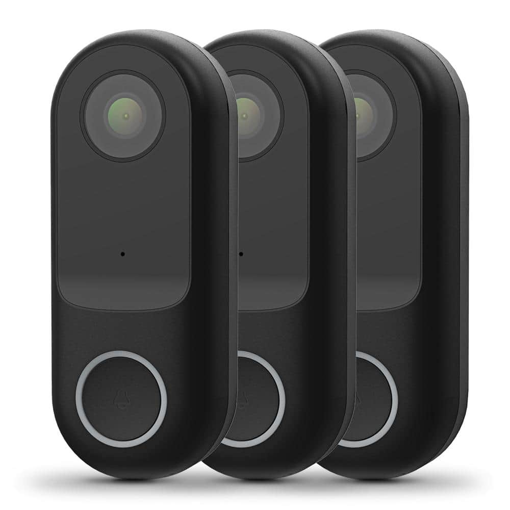 HD 1080P Hardwired Wi-Fi Smart Outdoor Black Doorbell Surveillance Home Security Camera Motion Sound Detection (3-Pack) -  Feit Electric, CAM/DOOR/WIFI/3