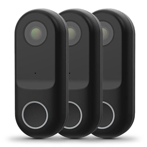 Feit Electric HD 1080P Hardwired Wi-Fi Smart Outdoor Black Doorbell Surveillance Home Security Camera Motion Sound Detection (3-Pack)