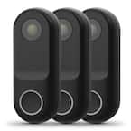 HD 1080P Hardwired Wi-Fi Smart Outdoor Black Doorbell Surveillance Home Security Camera Motion Sound Detection (3-Pack)