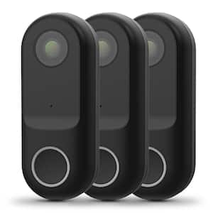 HD 1080P Hardwired Wi-Fi Smart Outdoor Black Doorbell Surveillance Home Security Camera Motion Sound Detection (3-Pack)