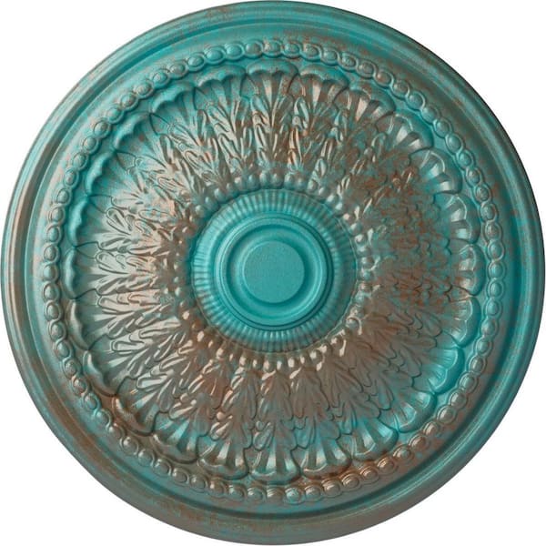 Ekena Millwork 2-1/2 in. x 27 in. x 27 in. Polyurethane Brunswick Ceiling Medallion, Copper Green Patina