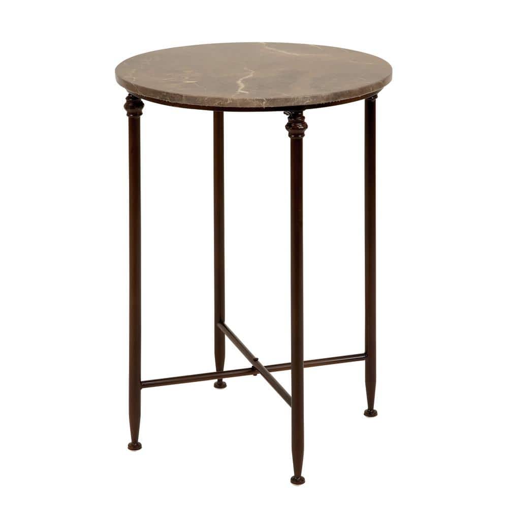 Litton Lane 18 in. Black Large Round Marble End Accent Table with