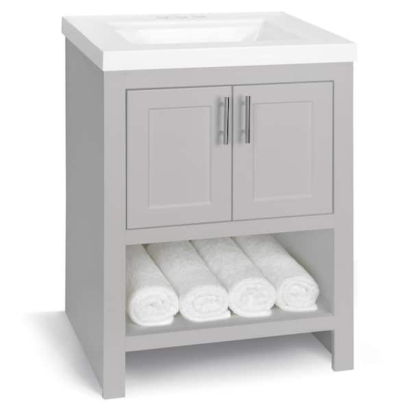 Glacier Bay Spa 24 In W X 18 75 D Bath Vanity Dove Gray With Cultured Marble Top White Sink And Mirror Ppspadvr24my The Home Depot - 24 Inch White Bathroom Vanity With Gray Top