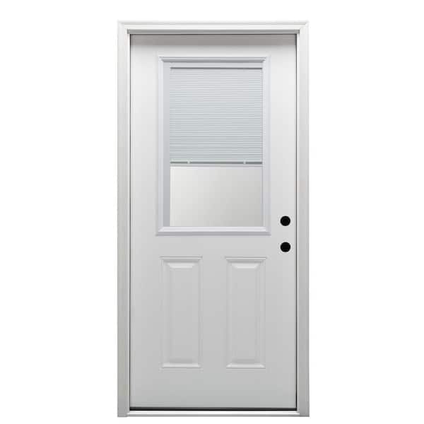 MMI Door 30 in. x 80 in. Internal Blinds Left-Hand 1/2-Lite Clear 2-Panel Classic Primed Fiberglass Smooth Prehung Front Door