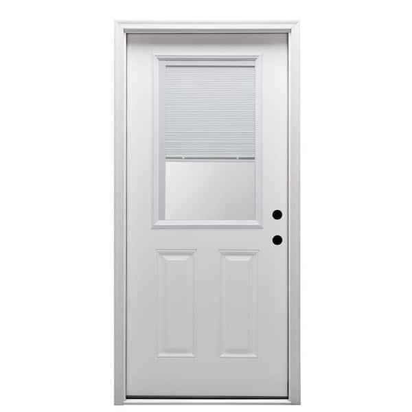 MMI DOOR 34 in. x 80 in. Internal Blinds Left-Hand 1/2-Lite Clear 2-Panel Classic Primed Fiberglass Smooth Prehung Front Door