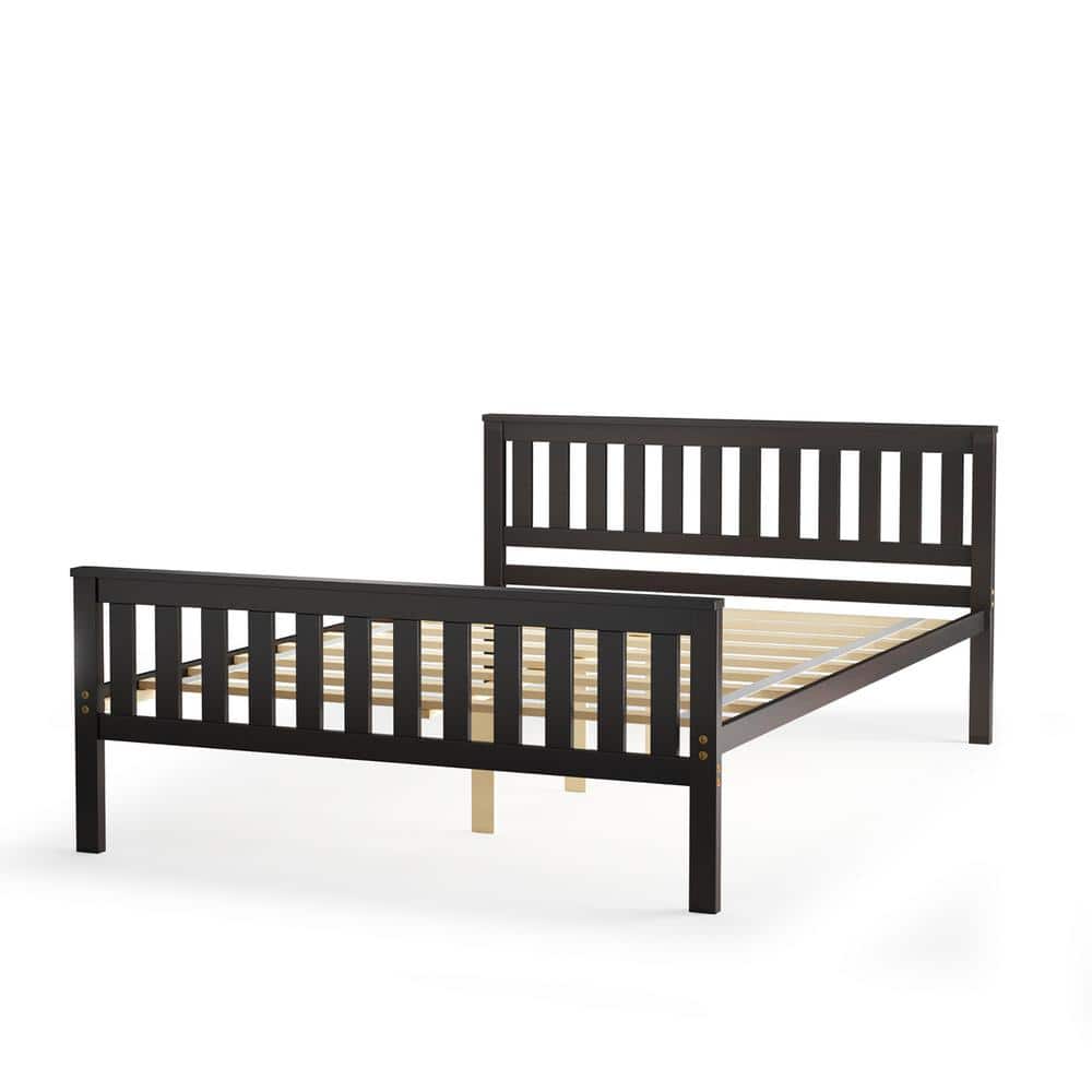 Espresso Full Double Wood Platform Bed with Sturdy Slats