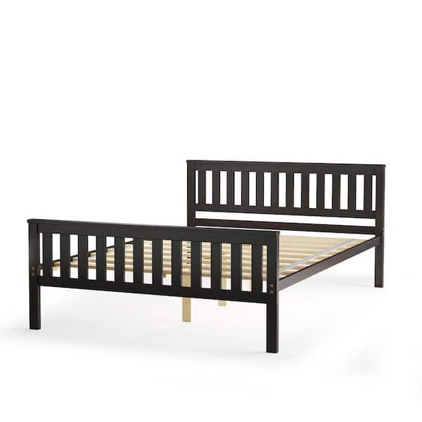 Costway Brown Full Wood Platform Bed with Headboard and Footboard Mattress Foundation