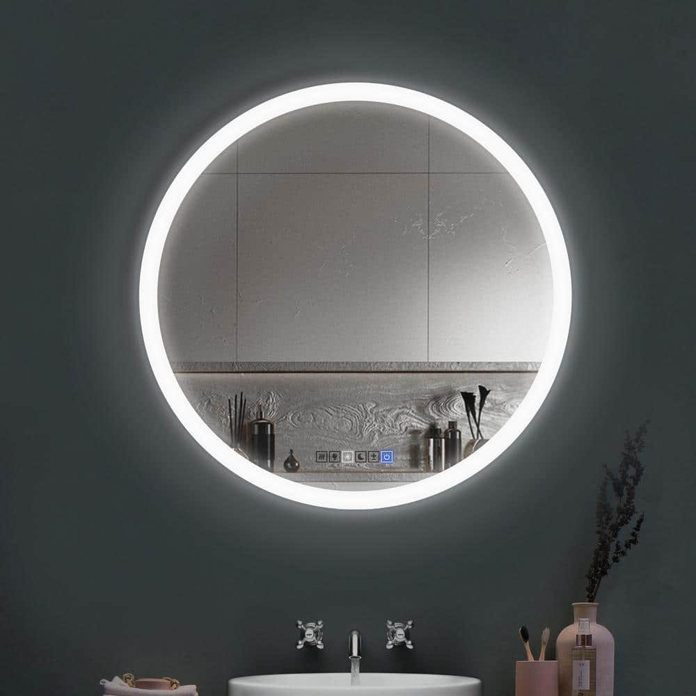 Elegant 28" Round Frameless LED Bathroom Mirror with Touch Sensor