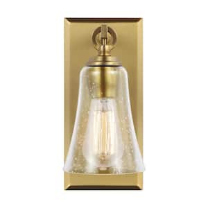 Monterro 5 in. W. 1-Light Burnished Brass Wall Sconce with Clear Seeded Glass Shade