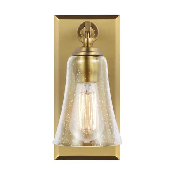 Generation Lighting Monterro 5 in. W. 1-Light Burnished Brass Wall Sconce with Clear Seeded Glass Shade