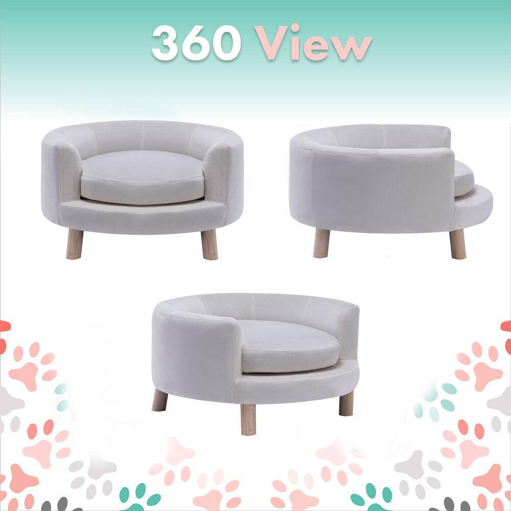28-Inch White Velvet Elevated Circular Pet Sofa