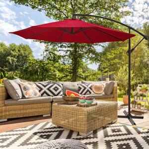 10 ft. Round Steel Cantilever Offset Outdoor Patio Umbrella in Red