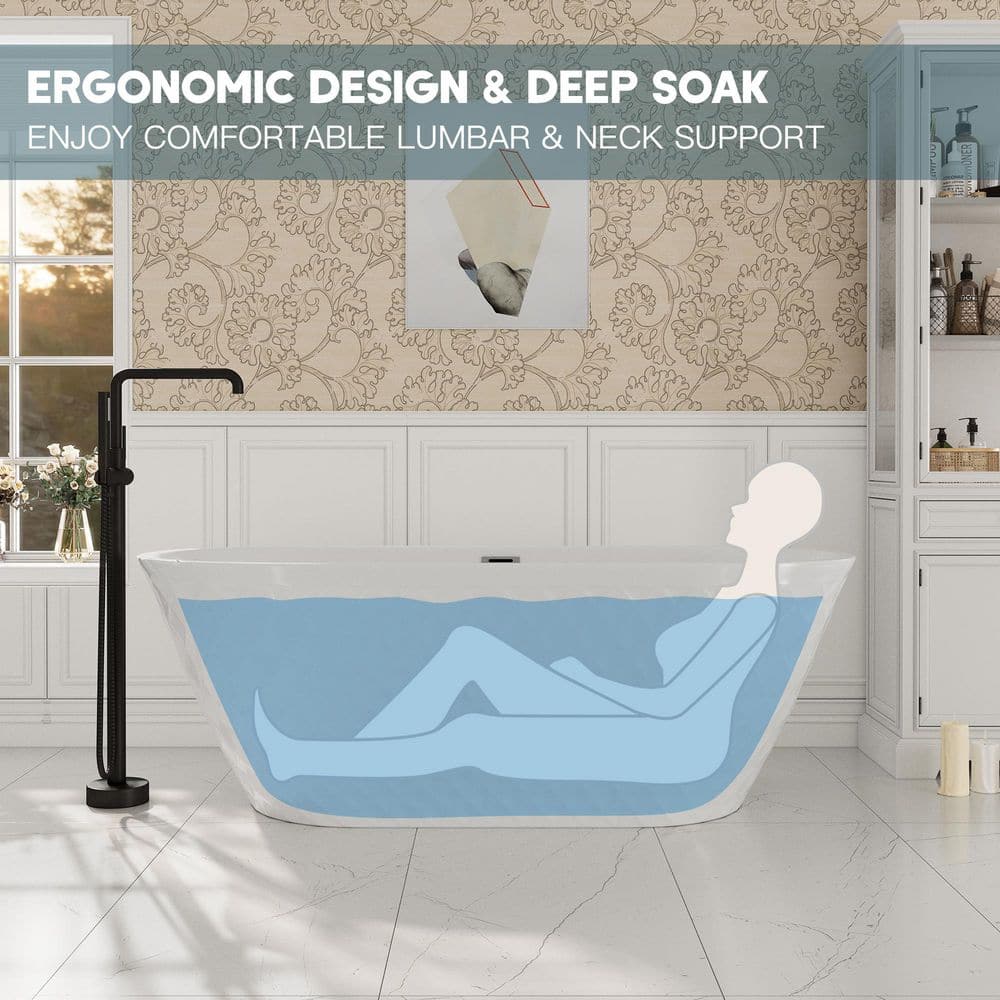 White Diamond Pattern Acrylic Freestanding Soaking Bathtub