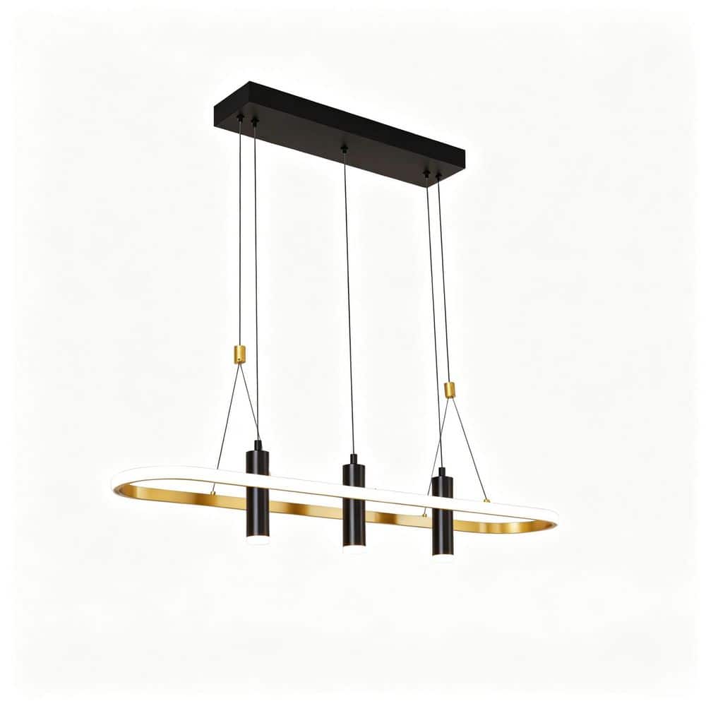 4‑Light Integrated LED Dimmable Chandelier, Matte Black and Brushed Gold Hardwired Ceiling Light price history on PriceWatchPro