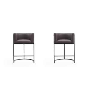 Cosmopolitan 33.8 in. Pebble and Black Metal Counter Height Bar Stool (Set of 2)