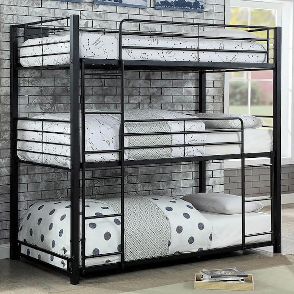 Furniture of America Atlata Sand Black Twin Triple Decker Metal Bunk Bed