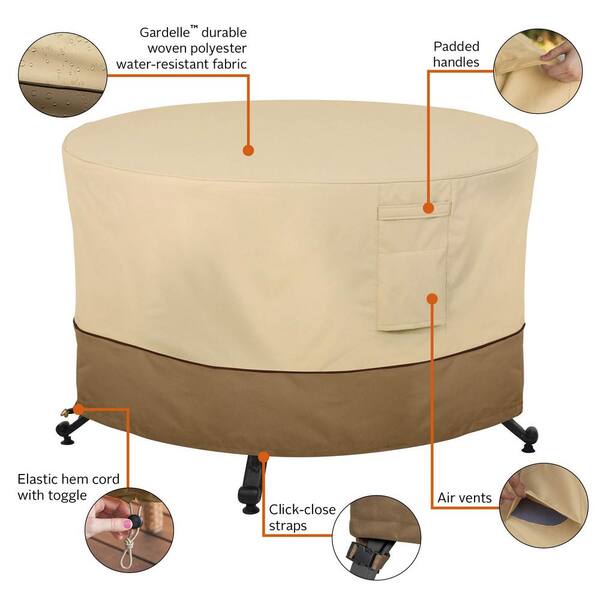Classic Accessories Veranda 56 In Round Full Coverage Fire Pit Table Cover 56 033 011501 00 The Home Depot