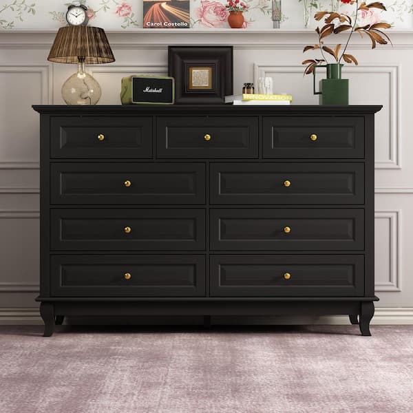 9 drawer dresser black Kingdely Wooden 9-Drawer Chest of Drawers 55.1 in. W x 37 in. H x 15.7 in. D Console TV Stand, Modern European Style linens and more bishop sleeves Shirley Maclaine White Backless Fit:Standard - TALL
