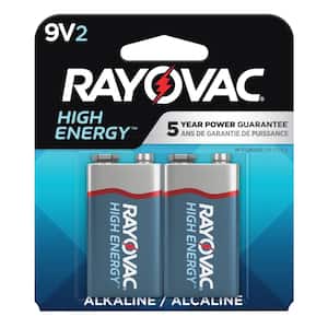 High Energy 9V Batteries (2-Pack), Alkaline 9 Volt Batteries