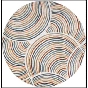 Astra Machine Washable Ivory Multicolor 5 ft. x 5 ft. All-over design Contemporary Round Area Rug