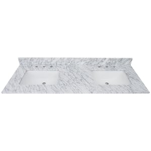 61 in. W x 22 in D Marble White Rectangular Double Sink Vanity Top in White