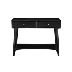 Flynn 42 in. L Black Rectangle Wood Top Console Table