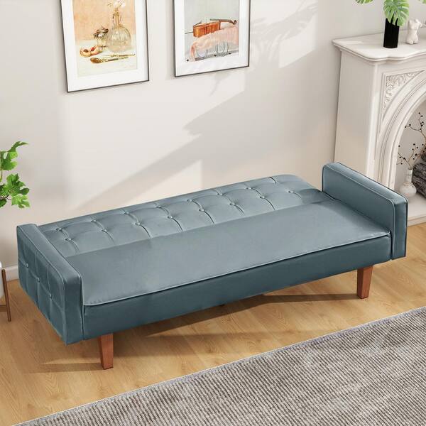 WONDER COMFORT Modern 74.41 in. Gray Twin Size Faux Leather WONDER COMFORT Modern 74.41 in. Gray Twin Size Faux Leather