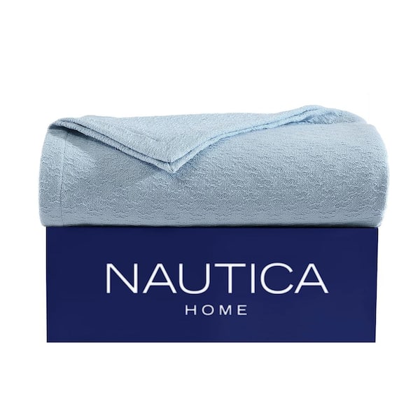 Nautica Ripple Cove 1-Piece Blue Cotton Twin Blanket