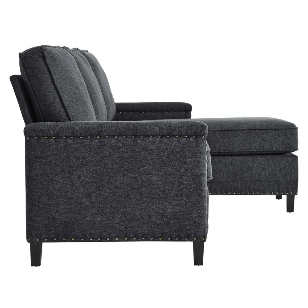 Charcoal Fabric Sectional Sofa with Nailhead Trim