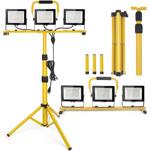 110-Volt 21000 Lumens Adjustable 3-Head LED Work Light with Foldable Tripod Stand for Jobsite and Garage