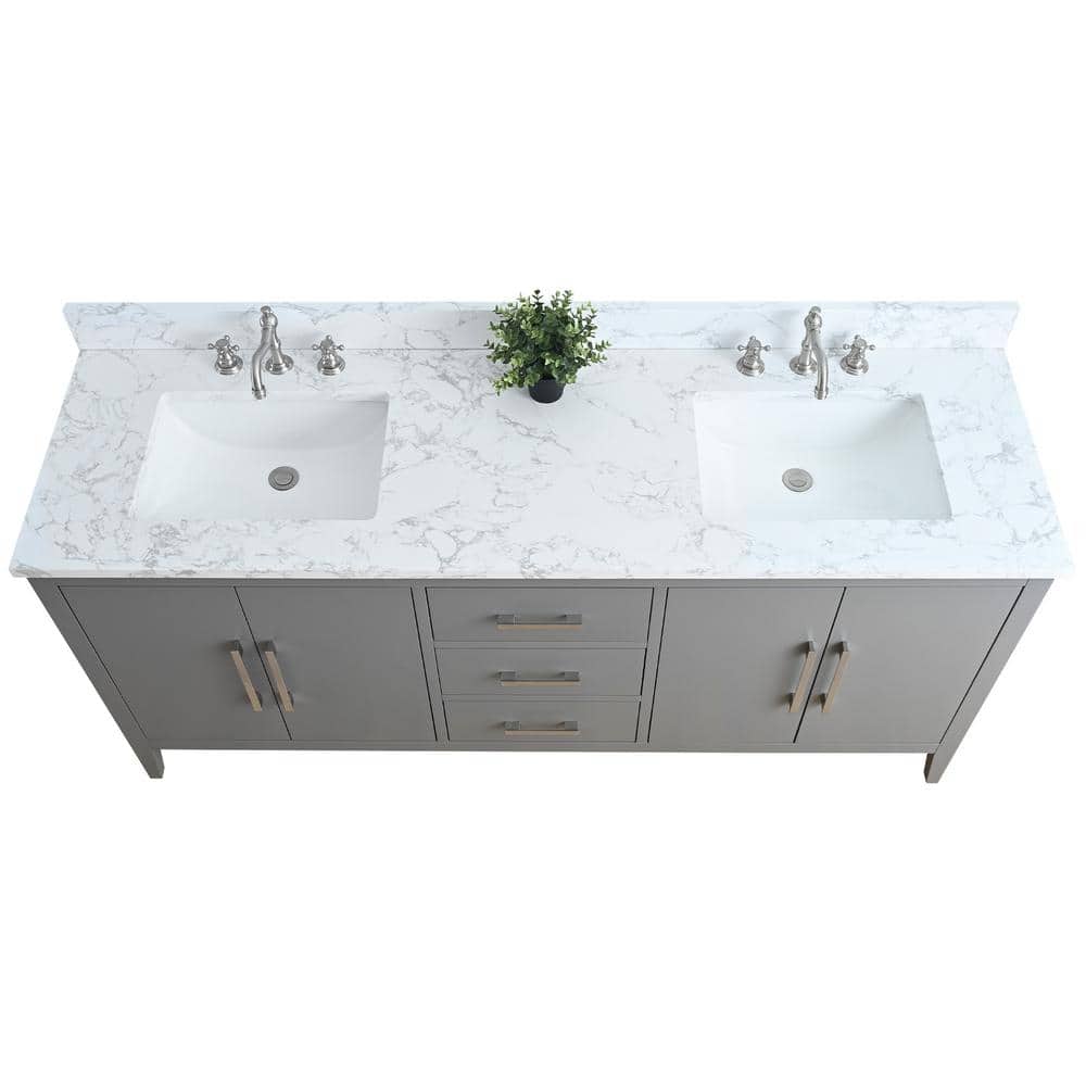 72'' Cashmere Gray Double Bathroom Vanity with Marble Top