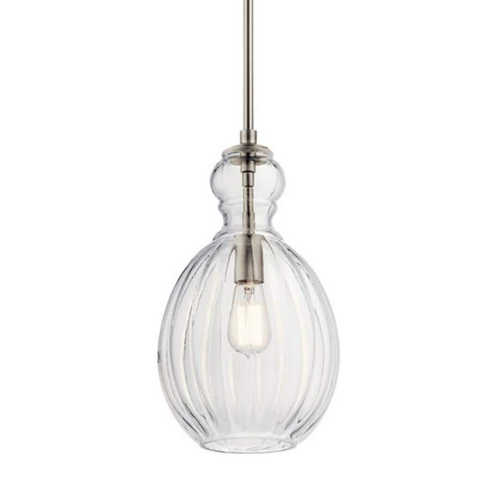 Riviera 16" Brushed Nickel Pendant with Clear Ribbed Glass