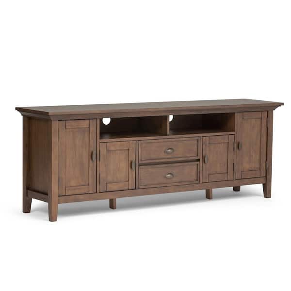 Simpli Home Redmond Solid Wood 72 in. Wide Transitional TV Media Stand in Rustic Natural Aged Brown for TVs up to 80 in.