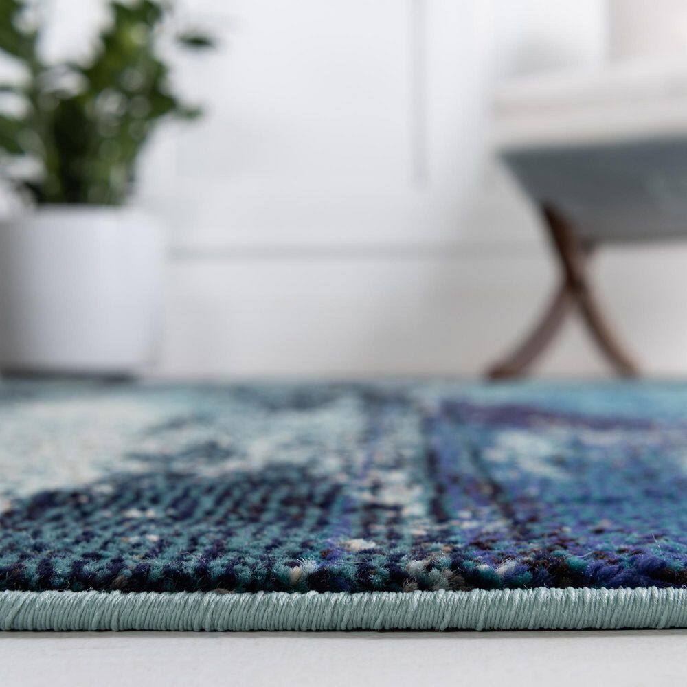 Blue Abstract Synthetic Stain-Resistant 6x9 Area Rug