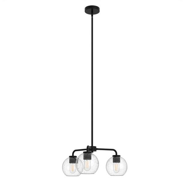 YANSUN 3-Light Black Finish with Glass Empire Chandelier Convertible to Semi-Flush Mount for Kitchen, Dining Room and Foyer