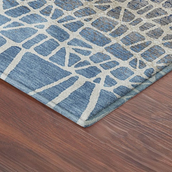 Mayfield Premium Machine Washable Abstract AMF2404 Blue 8 ft. x 8 ft. Round Rug