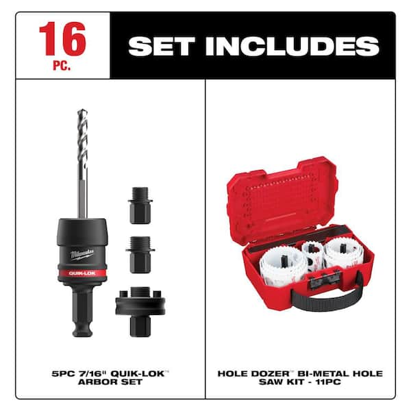 7/16 in. Shank QUIK-LOK Hole Saw Arbor Set and Hole Dozer General Purpose Bi-Metal Hole Saw Set (11-Piece)