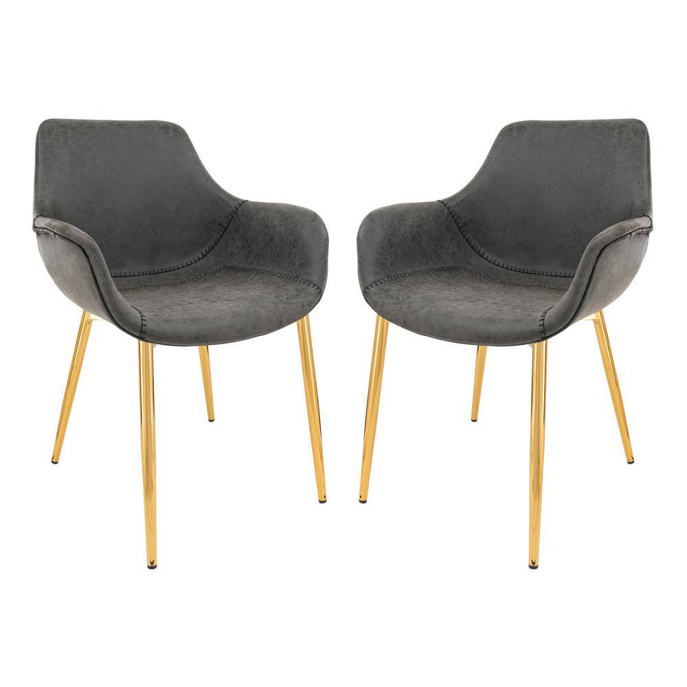 Markley Modern Leather Dining Arm Chair With Gold Metal Legs Set of 2 in Charcoal Black price history on PriceWatchPro