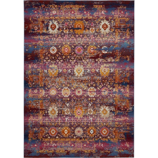 Nourison Vintage Kashan Red/Multicolor 5 ft. x 7 ft. Bordered Traditional Area Rug