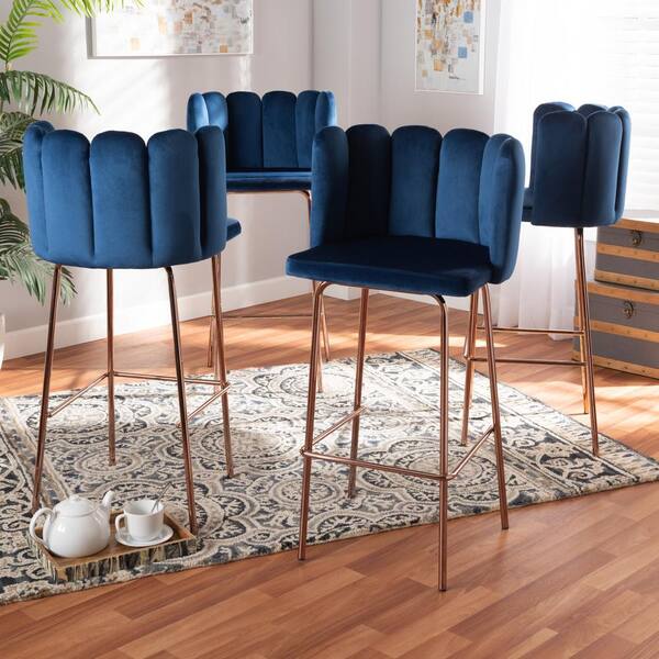 Baxton Studio Kaelin 30.7 in. Navy Blue and Rose Gold Bar Stool