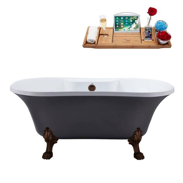 Streamline 60 in. Acrylic Clawfoot Non-Whirlpool Bathtub in Matte Gray,Matte Oil Rubbed Bronze Clawfeet And Drain