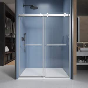 54 in. W x 76 in. H Double Sliding Frameless Shower Door in Chrome with Soft-Closing and Clear 3/8 in. Glass