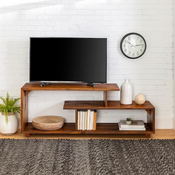 Bocadillo lógica En contra Walker Edison Furniture Company 60 in. Amber Wood TV Stand with Open  Storage (Max tv size 65 in.) HD60RSWAM - The Home Depot