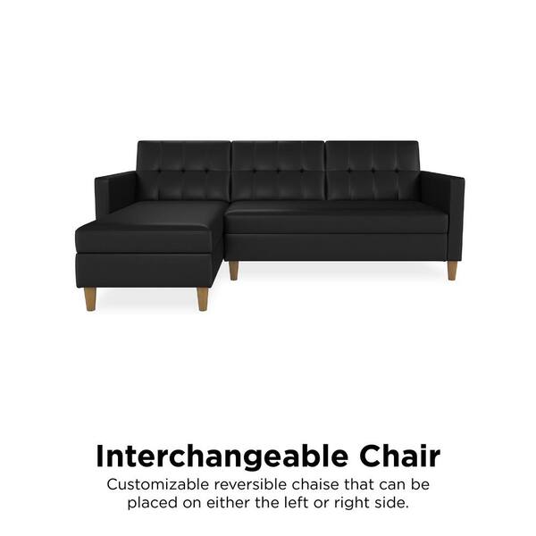 Dhp Hanna 1 Piece Black Faux Leather 3 Seater Reversible L Shaped Futon Sectionals With Storage De31280 The Home Depot Dhp Hanna 1 Piece Black Faux Leather 3, L Shaped Faux Leather Sofa Bed