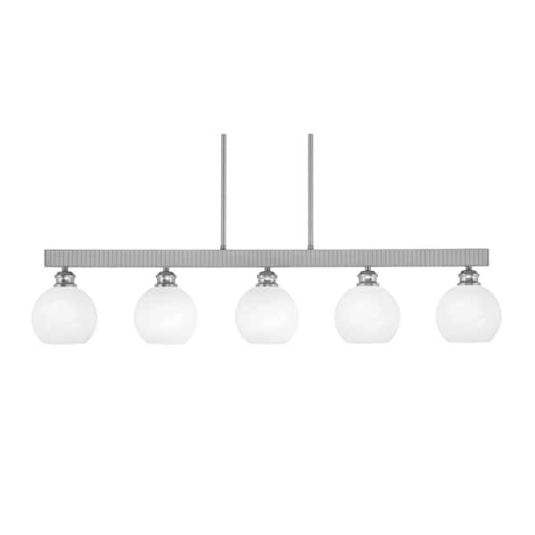 Albany 60-Watt 5-Light Brushed Nickel Linear Pendant Light with White Marble Glass Shades and No Bulbs Included