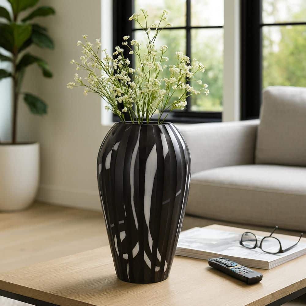 19 in. Black/White Glass Large Striped Tall Decorative Vase price history on PriceWatchPro