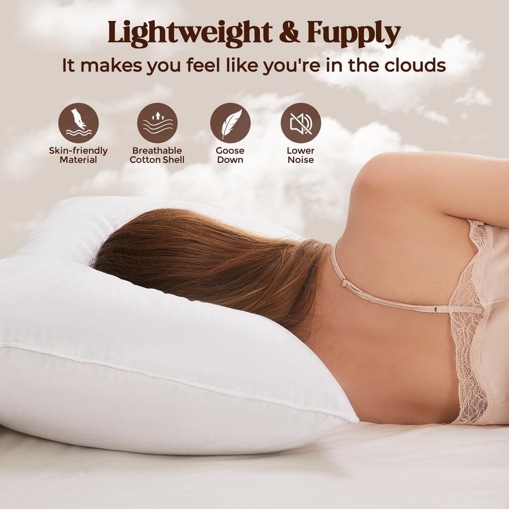 Luxurious White Goose Feather & Down Pillow Set, 100% Cotton Cover